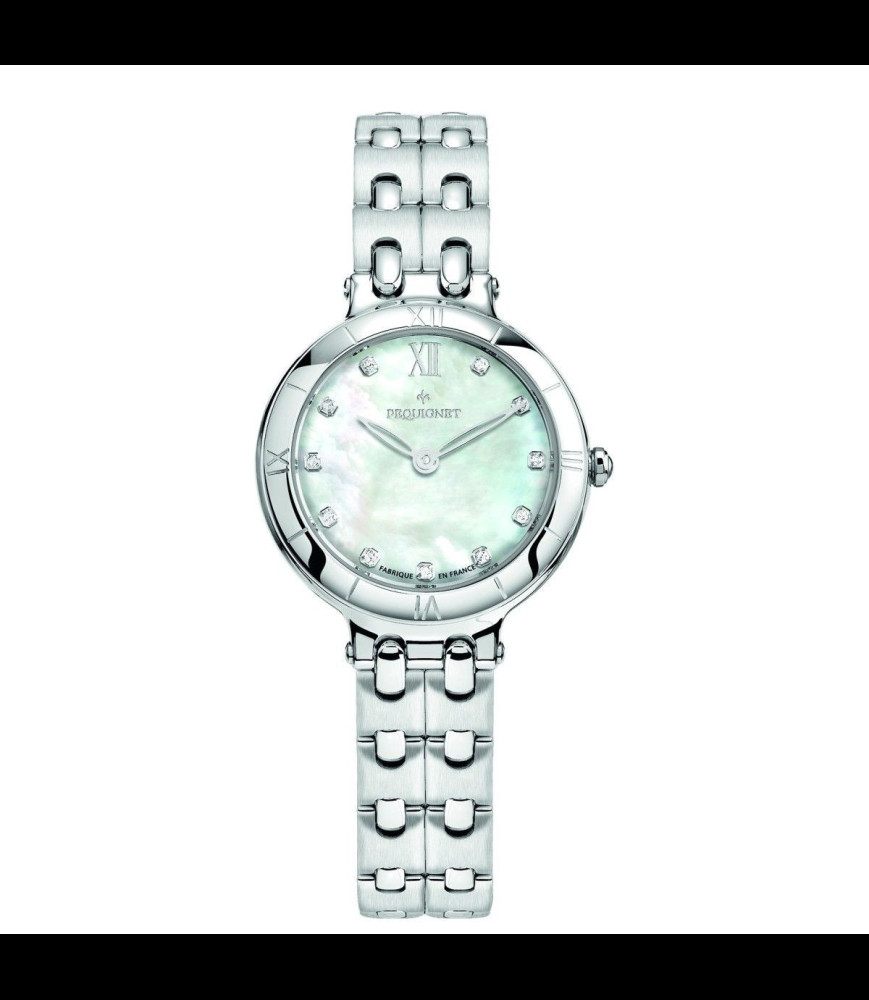 PEQUIGNET MONTRE MOOREA ORIGINE Boîtier acier, cadran nacre, index diamants