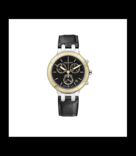 PEQUIGNET MONTRE MOOREA CHRONO Chronographe, boîtier acier, lunette or, cadran noir