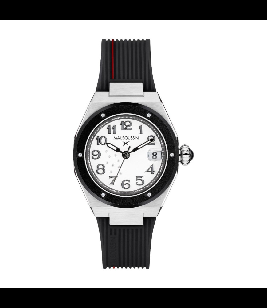 MAUBOUSSIN Montre KAB femme noire Acier, diamants et bracelet silicone noir