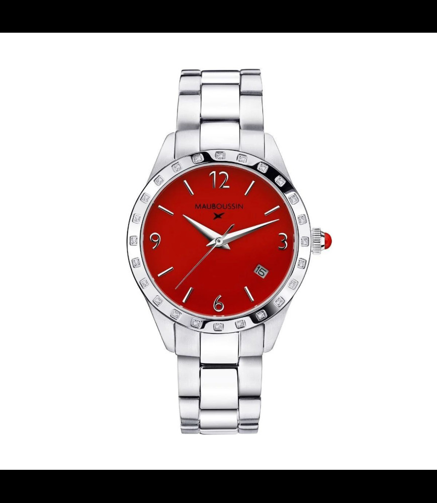 MAUBOUSSIN Montre Il est Grand Temps rouge Acier et diamants