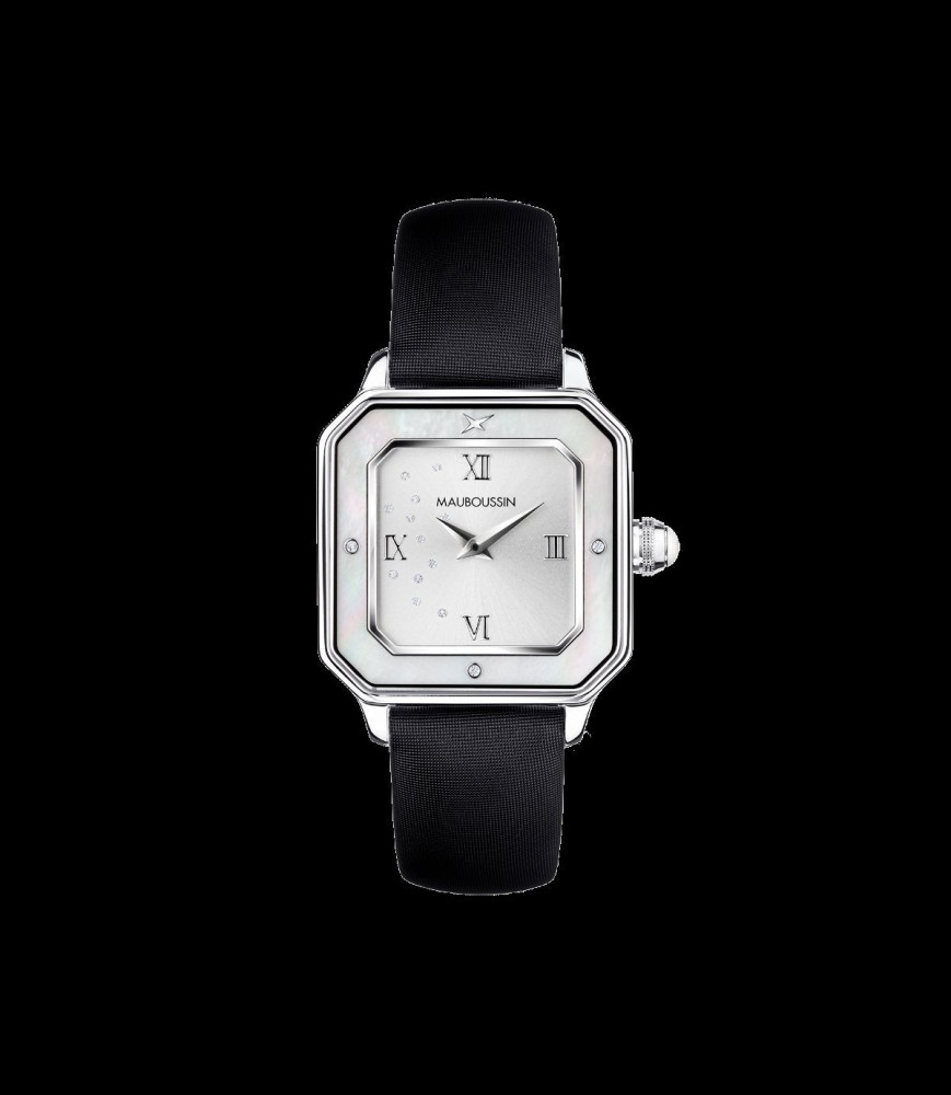 MAUBOUSSIN Montre Je t'Adore Jour et Nuit, cuir, carrée blanche