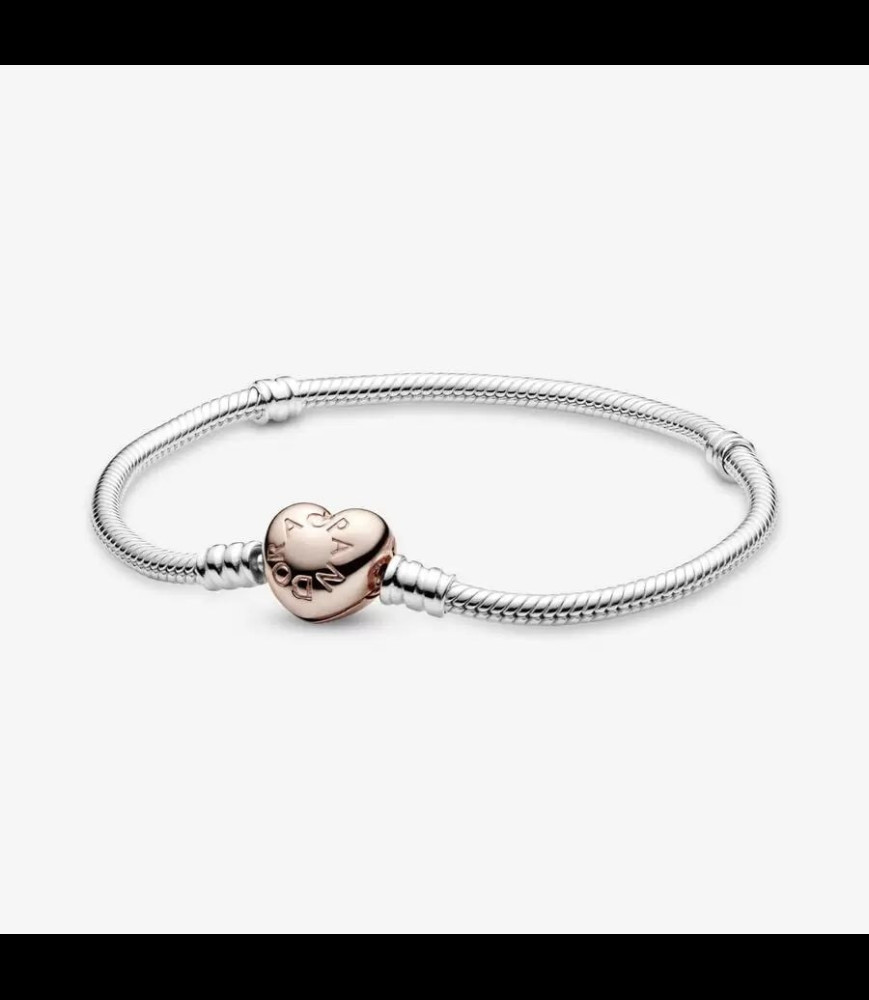 PANDORA Bracelet Chaîne Cœur & Serpent  Argent 925/1000e, Métal Doré à l'Or Rose 20 CM