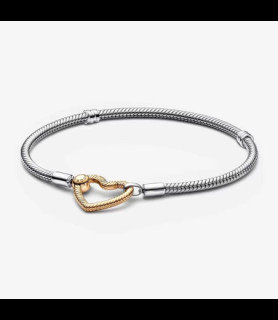 PANDORA Bracelet Maille Serpent Fermoir Cœur Argent 925/1000e, Métal Doré 18 CM