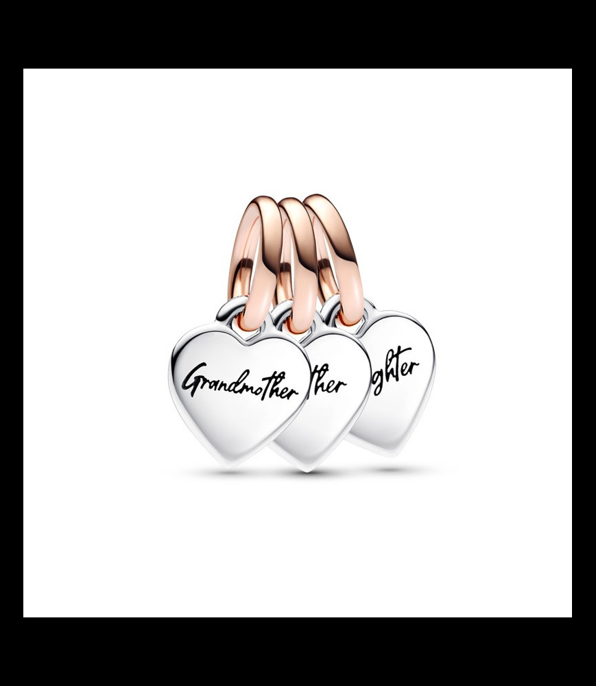 PANDORA Charm Pendant Triple Famille Génération de Cœurs Séparable Bicolore