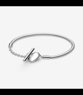 PANDORA Bracelet Maille Serpent Barre en T Cœur 23 CM