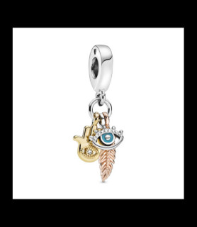 PANDORA Charm Pendant Spiritualité Main de Fatma, Œil qui voit tout & Plume