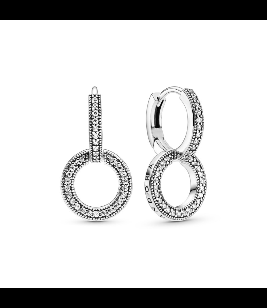 PANDORA Boucles d'Oreilles Créoles Doubles Scintillantes