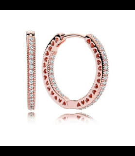 PANDORA Boucles d'oreilles créoles Pandora Signature scintillement et cœurs en metal doré rose et oxyde de zirconium
