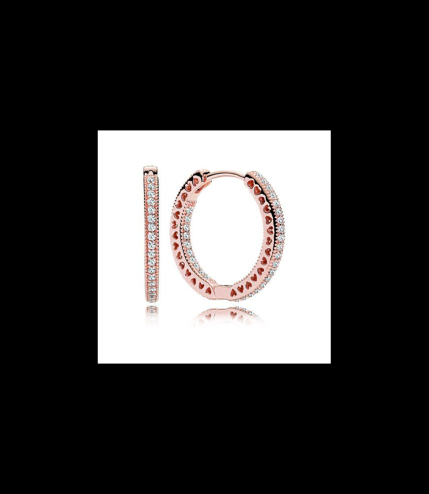 PANDORA Boucles d'oreilles créoles Pandora Signature scintillement et cœurs en metal doré rose et oxyde de zirconium