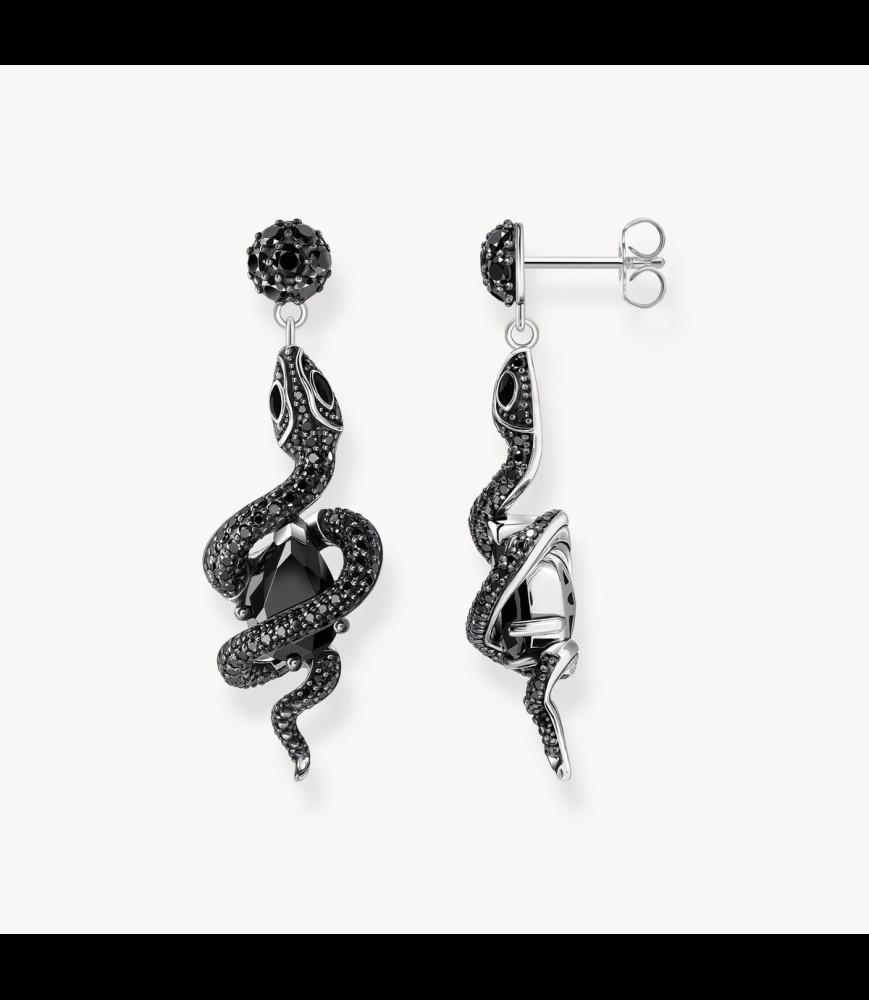 THOMAS SABO Boucles d'oreilles en argent noirci avec pendentif serpent et zircone