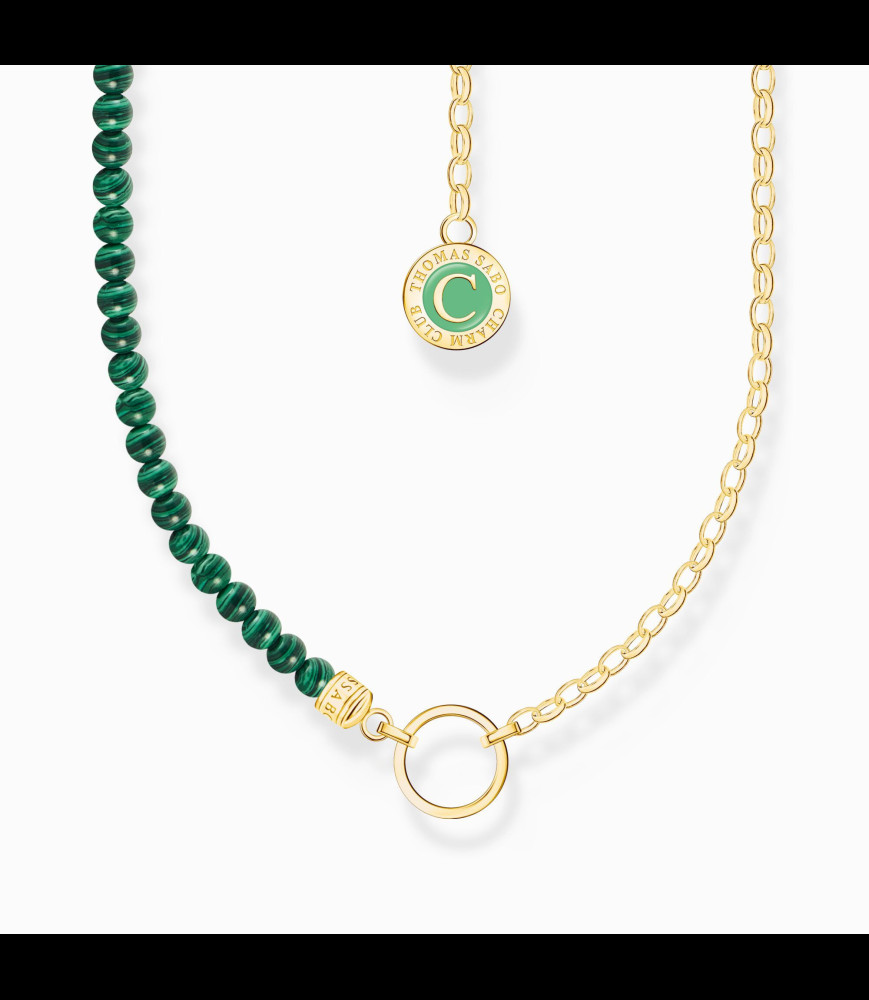 THOMAS SABO Chaîne Charm avec maillons et imitation malachite plaquée or