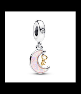 PANDORA lune laque rose et cle dore