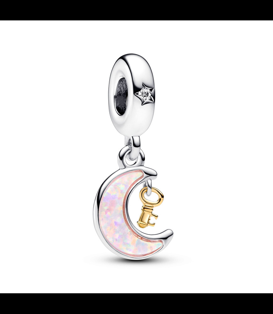 PANDORA lune laque rose et cle dore