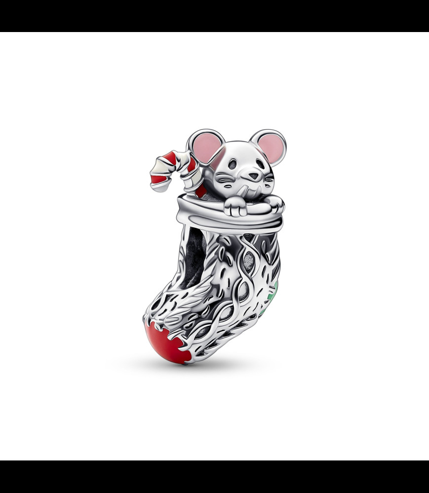 PANDORA Christmas mouse in a sock sterling silver
