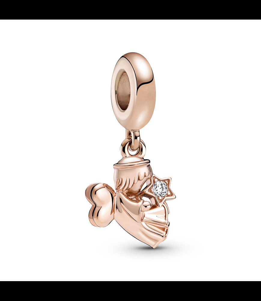 PANDORA Charm Pandora avec pendentif ange à ailes en forme de cœur en métal doré rose