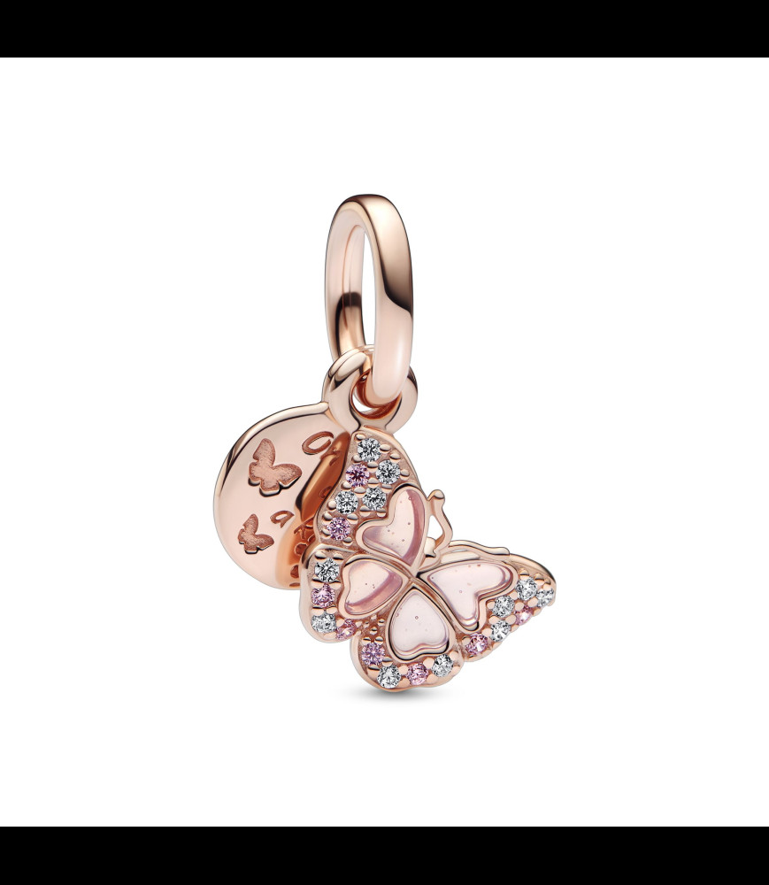 PANDORA Charm PANDORA Pendant Double Papillon Rose et Citation