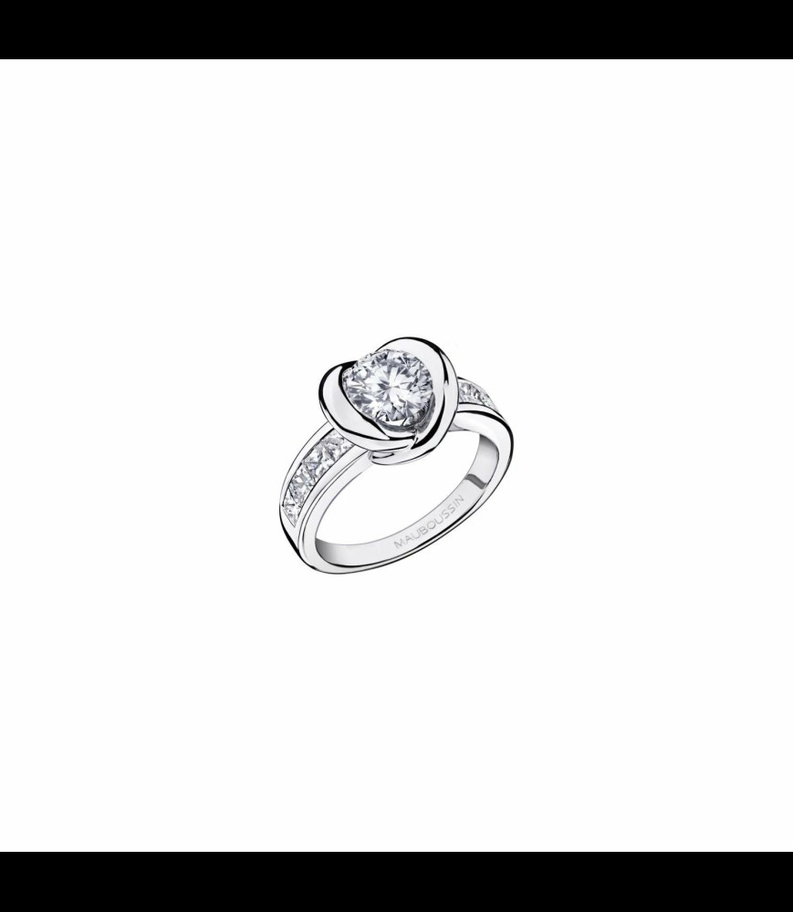MAUBOUSSIN BAGUE SWAN PRINCESS N 3 OR BLANC 18CT DIAMANTS TAILLE 54