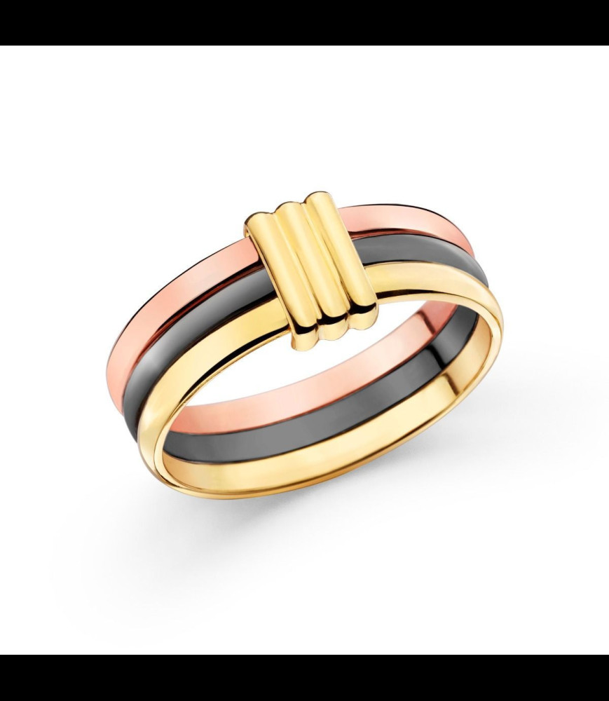 MAUBOUSSIN Bague Élégance Française 3 rangs  Or 750 noir, jaune et rose    DOIGT 53