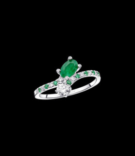 MAUBOUSSIN Bague Duo D'espérance  or gris 18 ct emeraudes diamants  doigt 55