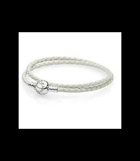 PANDORA bracelet cuir double blanc taille 1   38 cm