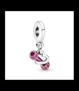 PANDORA Charm Pendant Haltère & Cœur Argent Massif
