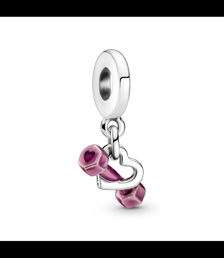 PANDORA Charm Pendant Haltère & Cœur Argent Massif