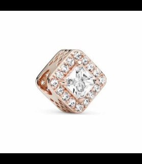 PANDORA Charm Pandora Timeless halo scintillant carré en métal doré rose et oxyde de zirconium