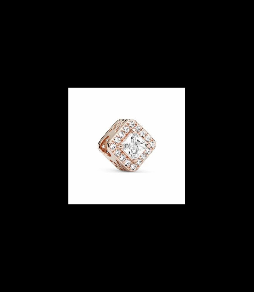 PANDORA Charm Pandora Timeless halo scintillant carré en métal doré rose et oxyde de zirconium