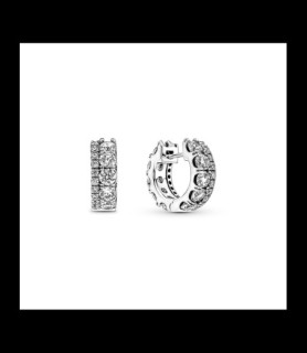 PANDORA Boucles d'Oreilles Créoles Pavées Anneau Double