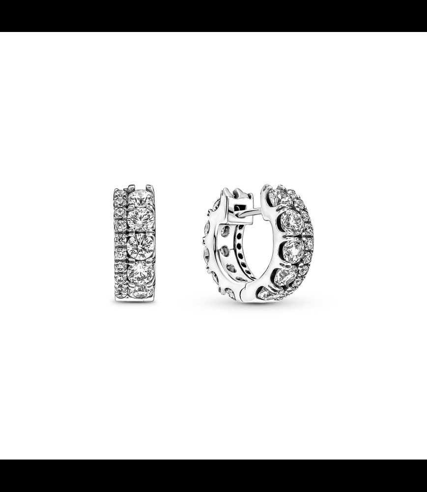 PANDORA Boucles d'Oreilles Créoles Pavées Anneau Double