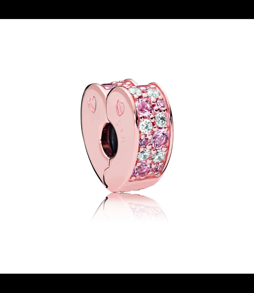 PANDORA clip forme coeur  rose gold pierres roses
