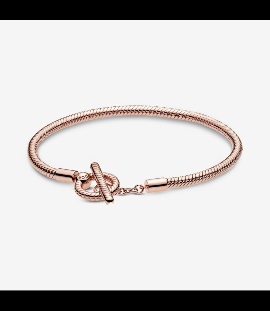PANDORA Bracelet Pandora Icons maille serpent fermoir en t moments en métal doré rose, 17 cm