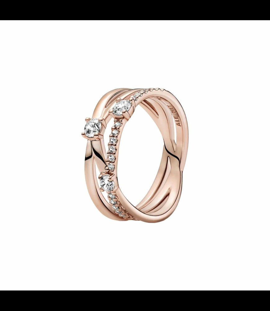 PANDORA  Bague Pandora triple scintillant Timeless en métal doré rose et oxydes de zirconium, taille 54