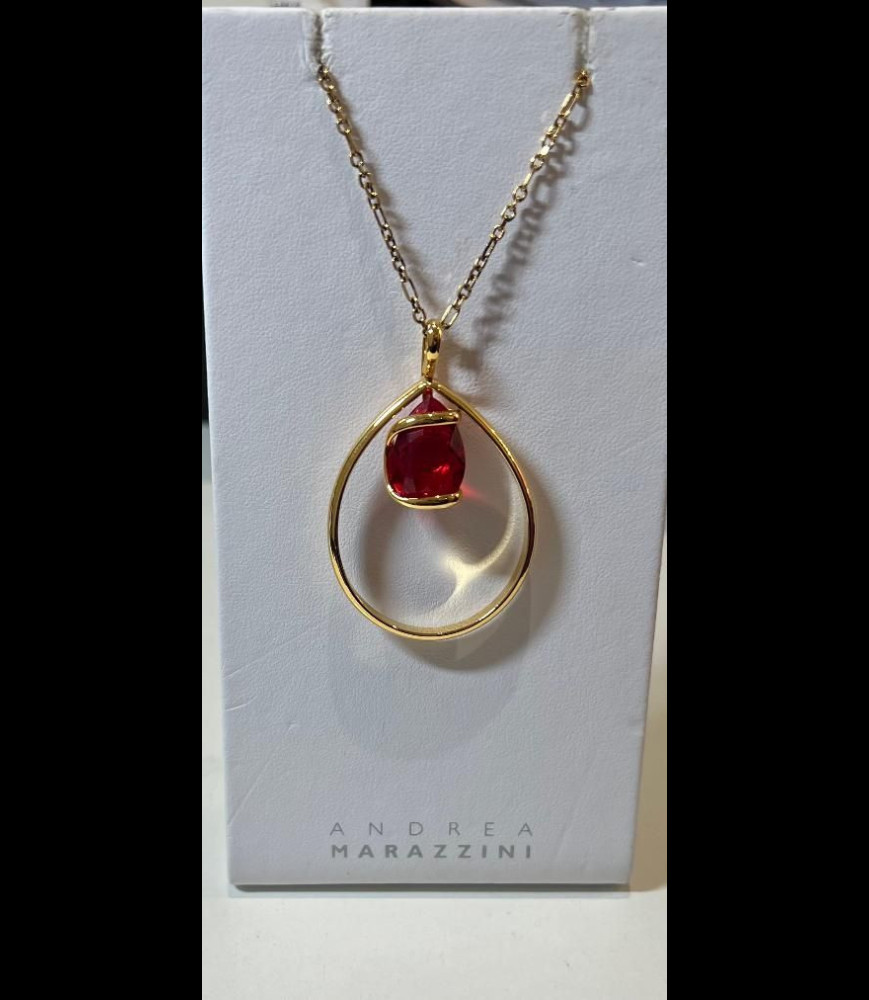 MARAZZINI Collier laiton doré crystaus de swarovski rouge