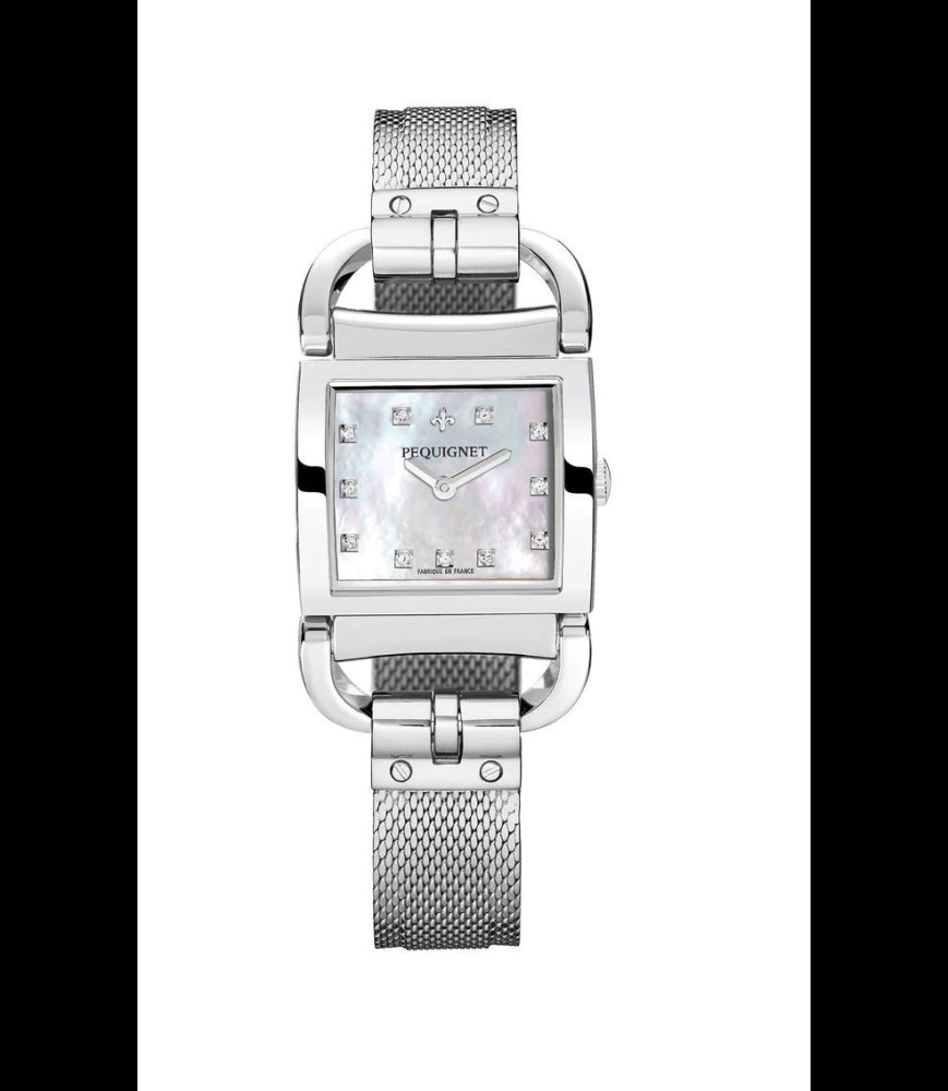 PEQUIGNET Montre Equus Attelage Boîtier acier, cadran nacre UN CUIR OFFERT
