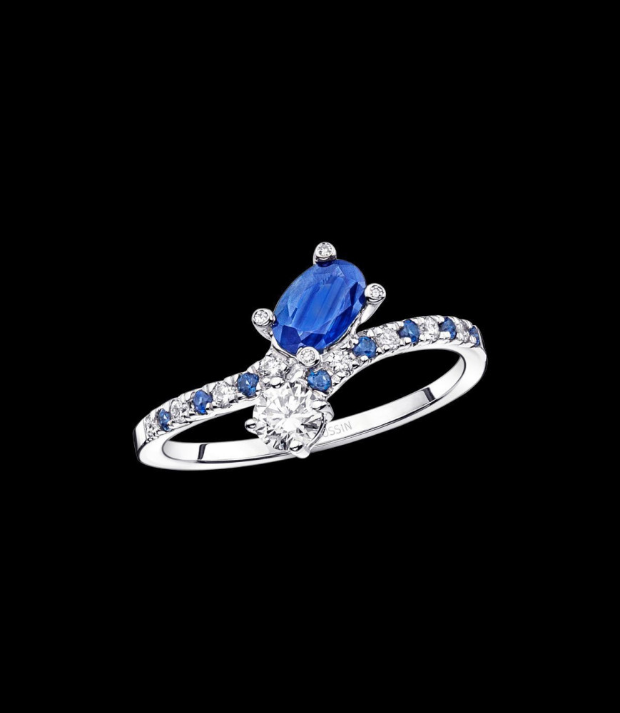 MAUBOUSSIN BAGUE DUO D'AMOUR  or blanc saphirs diamants  DOIGT 54 uniquement