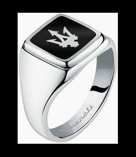MASERATI Bague acier email noir doigt 65