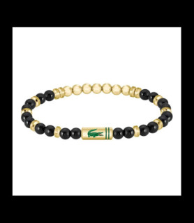 LACOSTE Bracelet Lacoste de la collection Matchpoint en acier doré et pierre de jade de couleur noire avec fermoir magnétique.