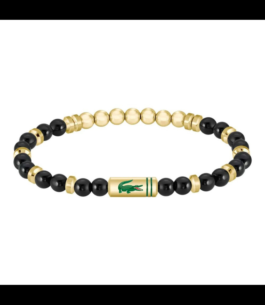 LACOSTE Bracelet Lacoste de la collection Matchpoint en acier doré et pierre de jade de couleur noire avec fermoir magnétique.