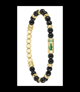 LACOSTE Bracelet Lacoste de la collection Matchpoint en acier doré et pierre de jade de couleur noire avec fermoir magnétique.
