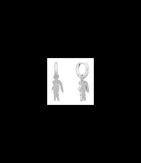 LACOSTE Boucles d'Oreilles Créoles Crocodile en Acier & Pierres Blanches - 2040283