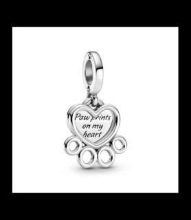 PANDORA CHARM Pendant Cœurs et Empreinte de Patte