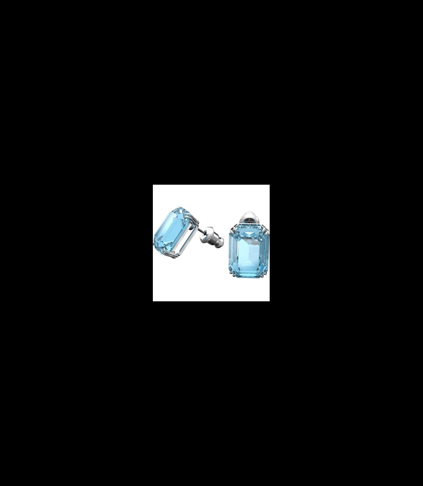 Clous d'oreilles Millenia Cristaux octogonaux, Bleu, Métal rhodié