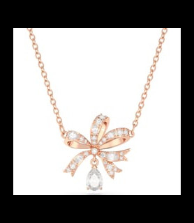 SWAROVSKI Collier Volta Nœud, Petit, Blanc, Placage de ton or rosé