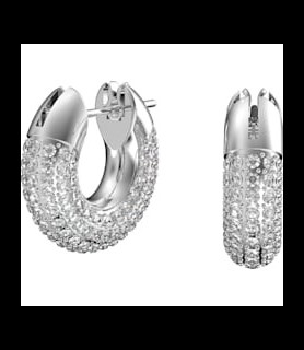Anneaux d'oreilles Dextera  Pavé, Blanc, Métal rhodié