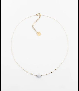 ZAG BIJOUX Collier acier doré agate blanche