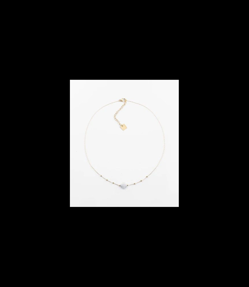 ZAG BIJOUX Collier acier doré agate blanche