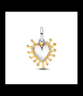 PANDORA Charm Pendant Double Cœur Étincelant Argent Massif, Métal doré à l'Or 14 carats