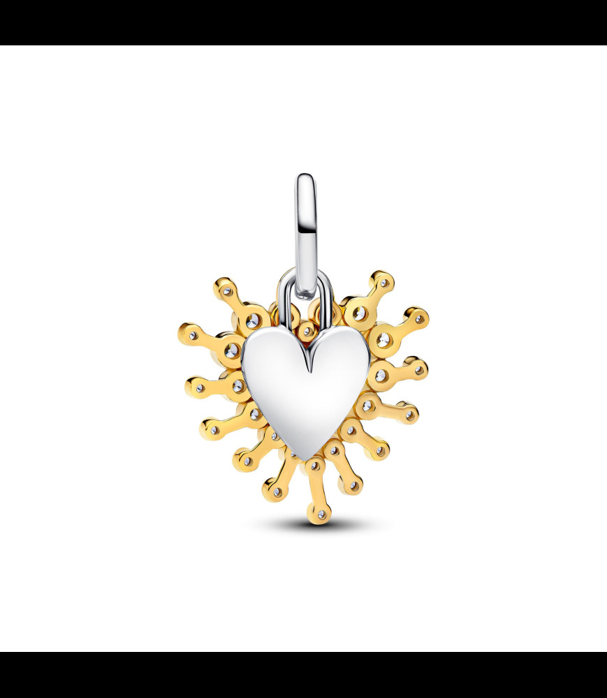 PANDORA Charm Pendant Double Cœur Étincelant Argent Massif, Métal doré à l'Or 14 carats