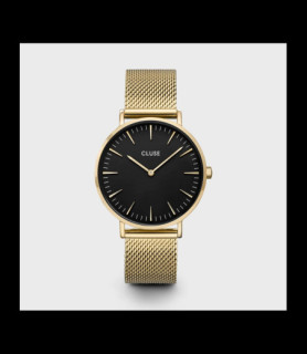 CLUSE Montre Boho Chic Watch Mesh, Black, Gold Colour